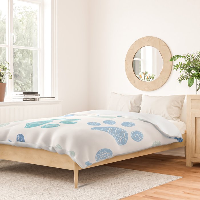 Blue colored paw print background Duvet Cover Gallery Image 2