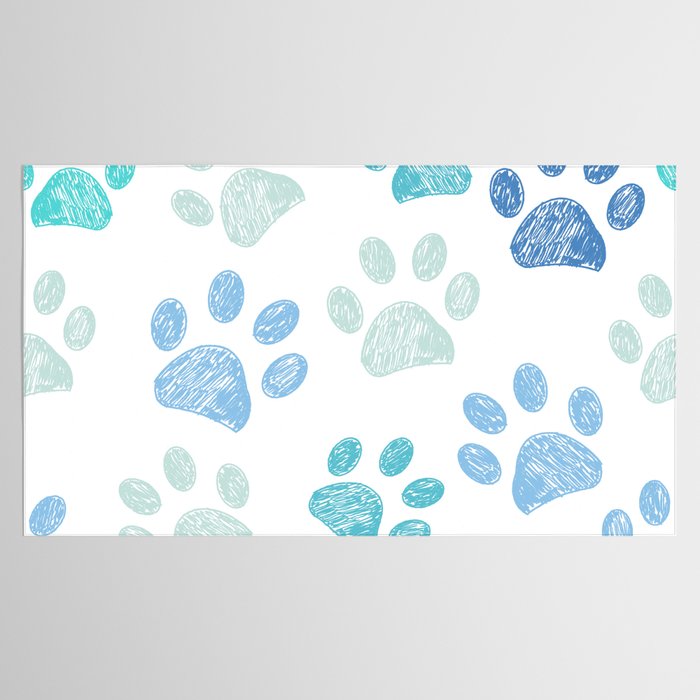 Blue colored paw print background Tablecloth Gallery Image 2
