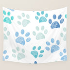 Blue colored paw print background Wall Tapestry Gallery Image 4