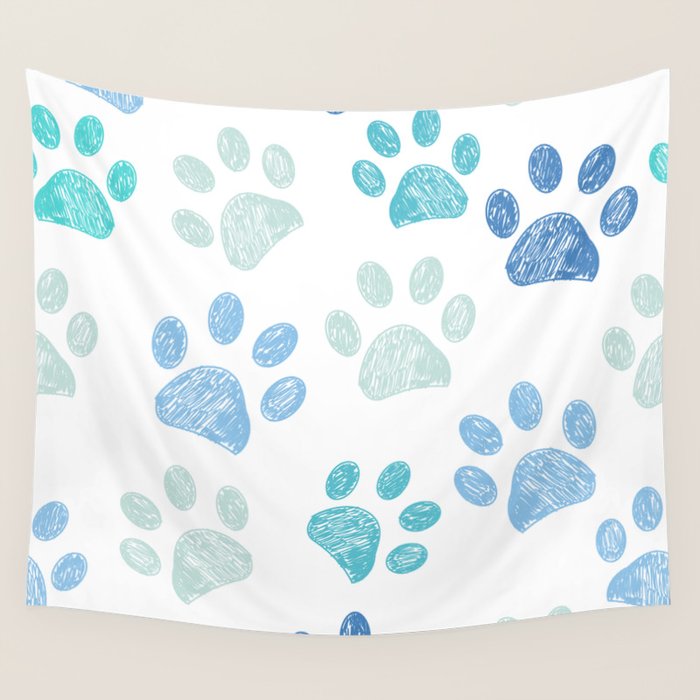 Blue colored paw print background Wall Tapestry Gallery Image 4