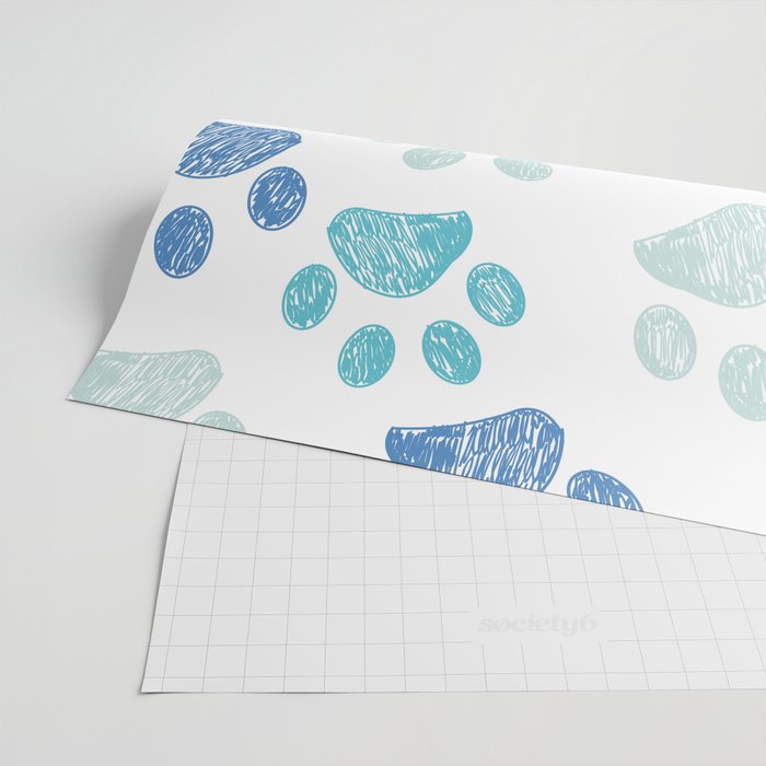 Blue colored paw print background Wrapping Paper Gallery Image 2