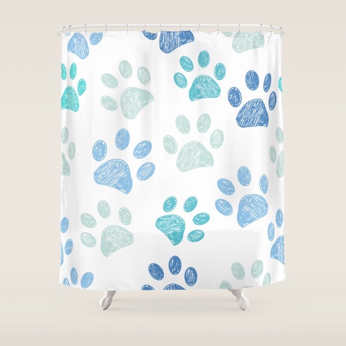 Blue colored paw print background Shower Curtain Gallery Image 1