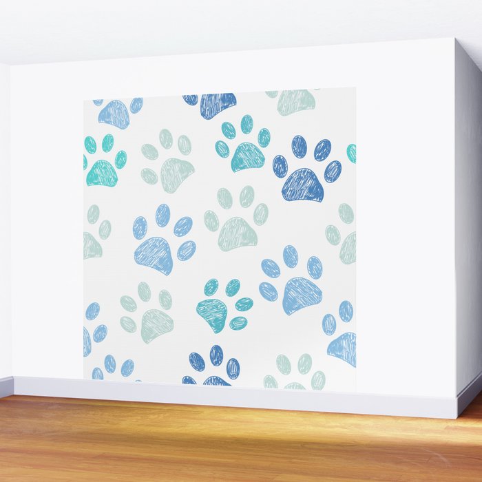 Blue colored paw print background Wall Mural Gallery Image 2