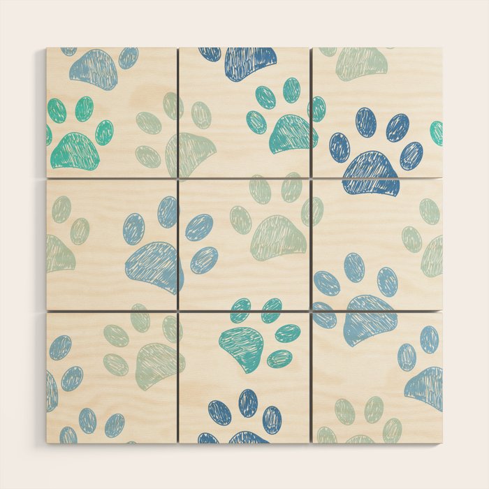 Blue colored paw print background Wood Wall Art Gallery Image 1