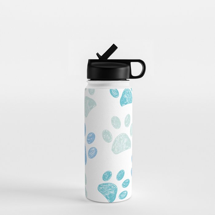 Blue colored paw print background Water Bottle Gallery Image 1