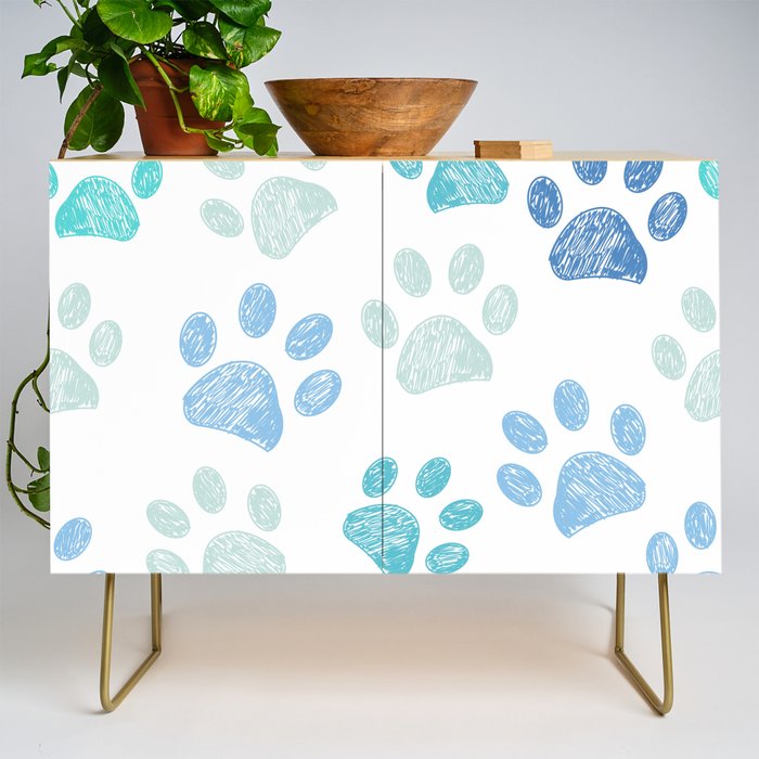 Blue colored paw print background Credenza Gallery Image 1