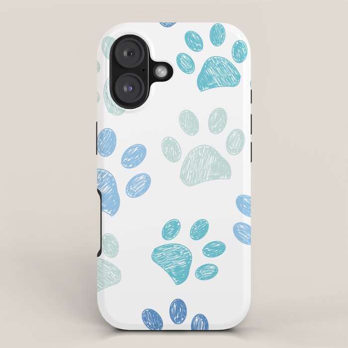 Blue colored paw print background iPhone Case Gallery Image 1