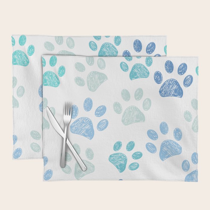 Blue colored paw print background Placemat Gallery Image 1