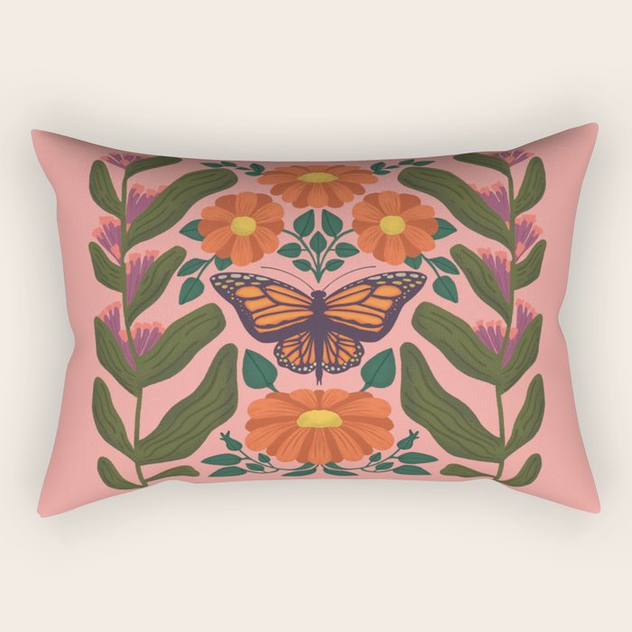 Monarch Butterfly and Milkweed  Rectangular Pillow Gallery Image 2