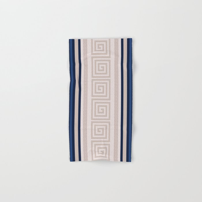 Greek Key - Meander - Blue and Beige Bath Towel Gallery Image 1