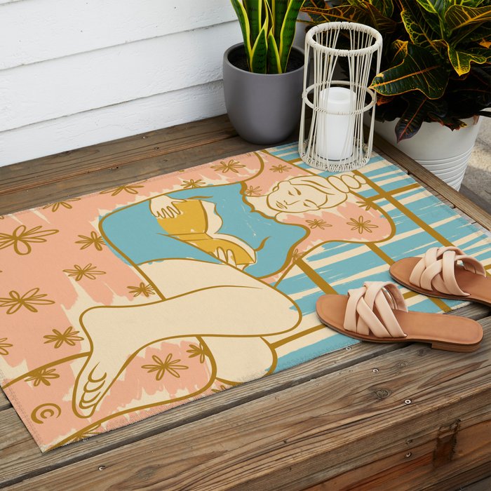 Portrait of a Woman Reading - Quiet Time 1 Outdoor Rug Gallery Image 2