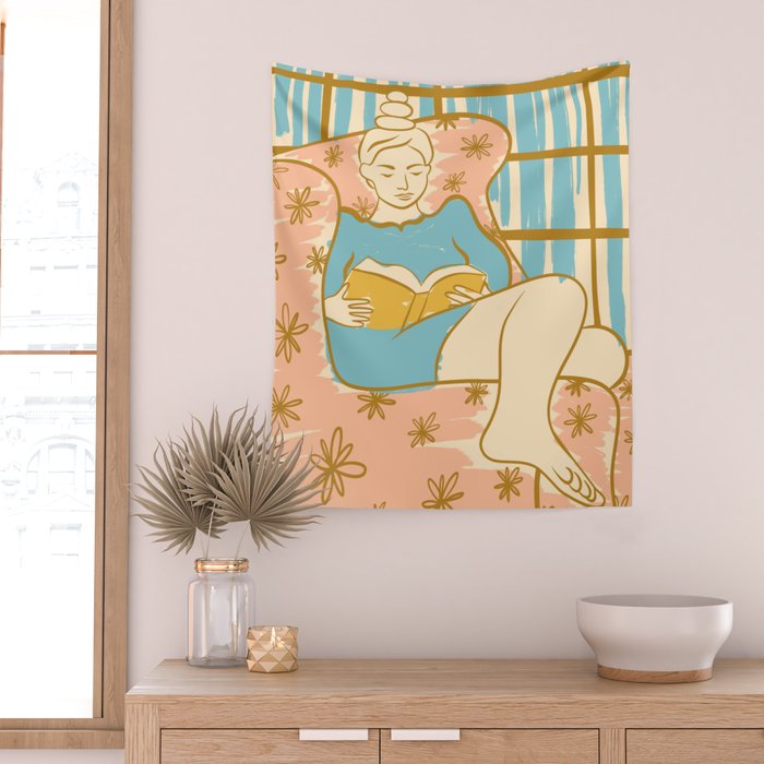 Portrait of a Woman Reading - Quiet Time 1 Wall Tapestry Gallery Image 2