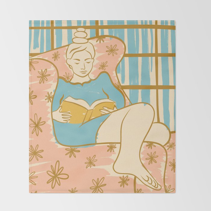 Portrait of a Woman Reading - Quiet Time 1 Throw Blanket Gallery Image 2