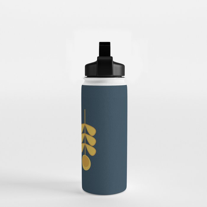Scandi Garden Retro Minimalist Flower Pair in Mustard Yellow and Navy Blue Water Bottle Gallery Image 2
