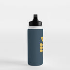 Scandi Garden Retro Minimalist Flower Pair in Mustard Yellow and Navy Blue Water Bottle Gallery Image 3