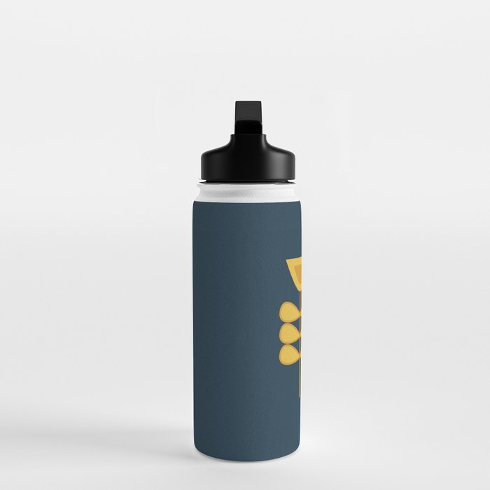 Scandi Garden Retro Minimalist Flower Pair in Mustard Yellow and Navy Blue Water Bottle Gallery Image 3