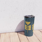 Scandi Garden Retro Minimalist Flower Pair in Mustard Yellow and Navy Blue Travel Mug Gallery Image 4