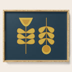 Scandi Garden Retro Minimalist Flower Pair in Mustard Yellow and Navy Blue Serving Tray Gallery Image 1