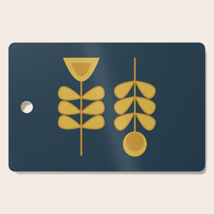 Scandi Garden Retro Minimalist Flower Pair in Mustard Yellow and Navy Blue Cutting Board Gallery Image 1