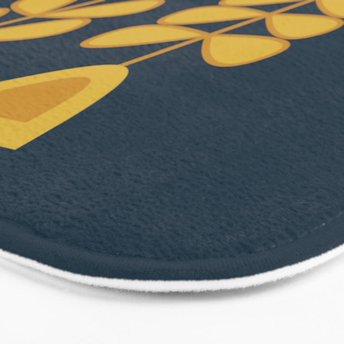 Scandi Garden Retro Minimalist Flower Pair in Mustard Yellow and Navy Blue Bath Mat Gallery Image 3