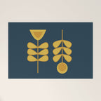 Scandi Garden Retro Minimalist Flower Pair in Mustard Yellow and Navy Blue Welcome Mat Gallery Image 1