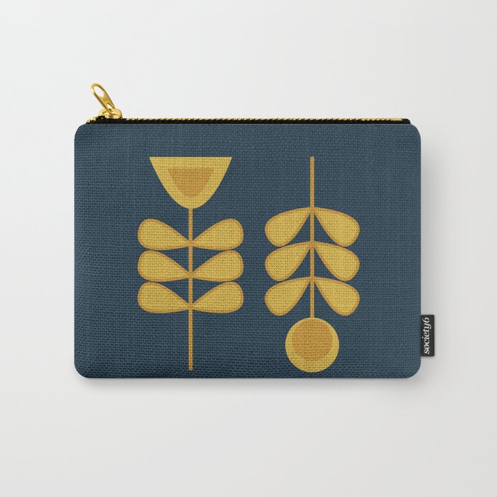 Scandi Garden Retro Minimalist Flower Pair in Mustard Yellow and Navy Blue Carry All Pouch Gallery Image 1