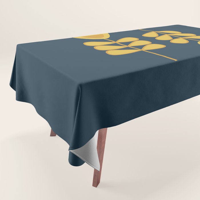 Scandi Garden Retro Minimalist Flower Pair in Mustard Yellow and Navy Blue Tablecloth Gallery Image 1