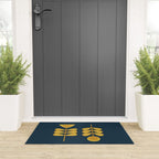 Scandi Garden Retro Minimalist Flower Pair in Mustard Yellow and Navy Blue Welcome Mat Gallery Image 3
