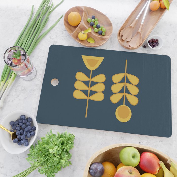 Scandi Garden Retro Minimalist Flower Pair in Mustard Yellow and Navy Blue Cutting Board Gallery Image 2