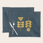 Scandi Garden Retro Minimalist Flower Pair in Mustard Yellow and Navy Blue Placemat Gallery Image 1