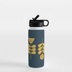 Scandi Garden Retro Minimalist Flower Pair in Mustard Yellow and Navy Blue Water Bottle Gallery Image 1