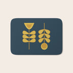Scandi Garden Retro Minimalist Flower Pair in Mustard Yellow and Navy Blue Bath Mat Gallery Image 1