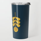 Scandi Garden Retro Minimalist Flower Pair in Mustard Yellow and Navy Blue Travel Mug Gallery Image 2