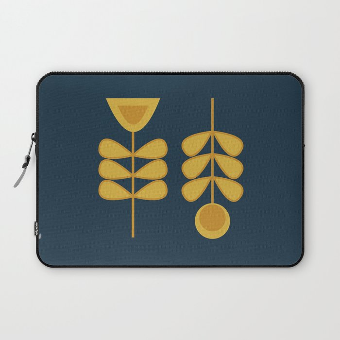 Scandi Garden Retro Minimalist Flower Pair in Mustard Yellow and Navy Blue Laptop Sleeve Gallery Image 1