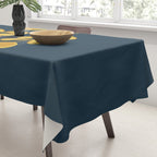 Scandi Garden Retro Minimalist Flower Pair in Mustard Yellow and Navy Blue Tablecloth Gallery Image 3
