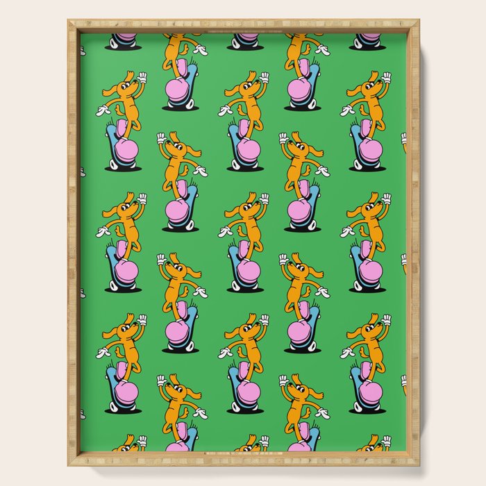 Retro dog cartoon character pattern Serving Tray Gallery Image 1