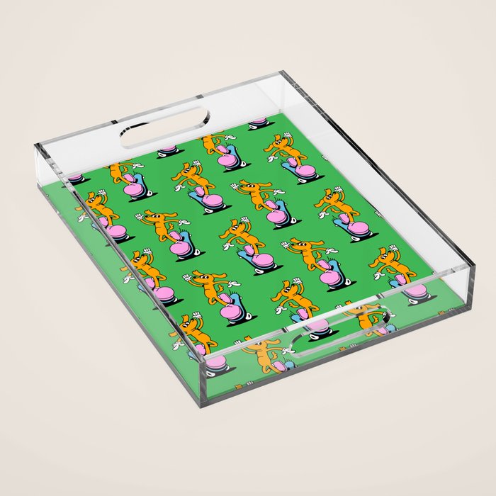 Retro dog cartoon character pattern Acrylic Tray Gallery Image 1