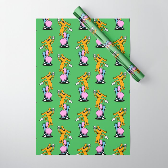 Retro dog cartoon character pattern Wrapping Paper Gallery Image 1