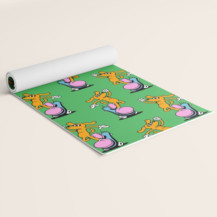 Retro dog cartoon character pattern Yoga Mat Gallery Image 2