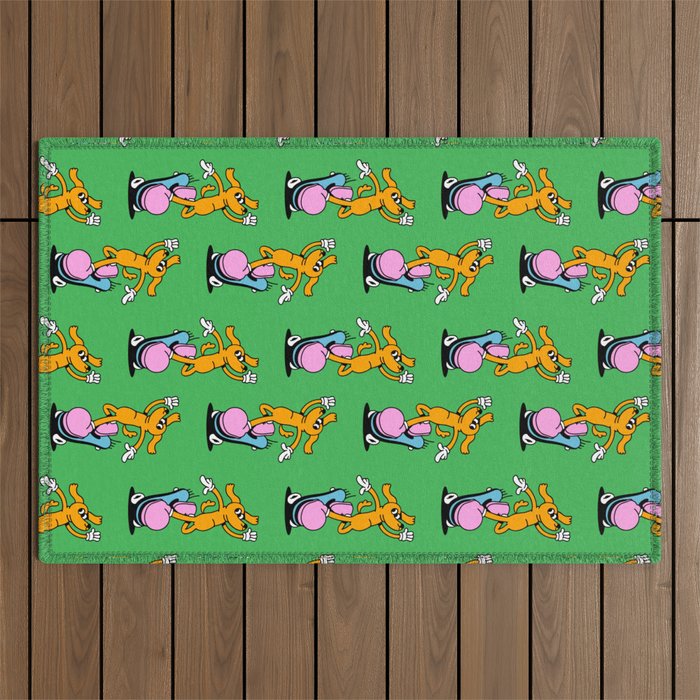 Retro dog cartoon character pattern Outdoor Rug Gallery Image 1