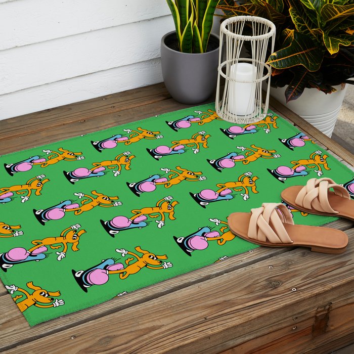 Retro dog cartoon character pattern Outdoor Rug Gallery Image 2