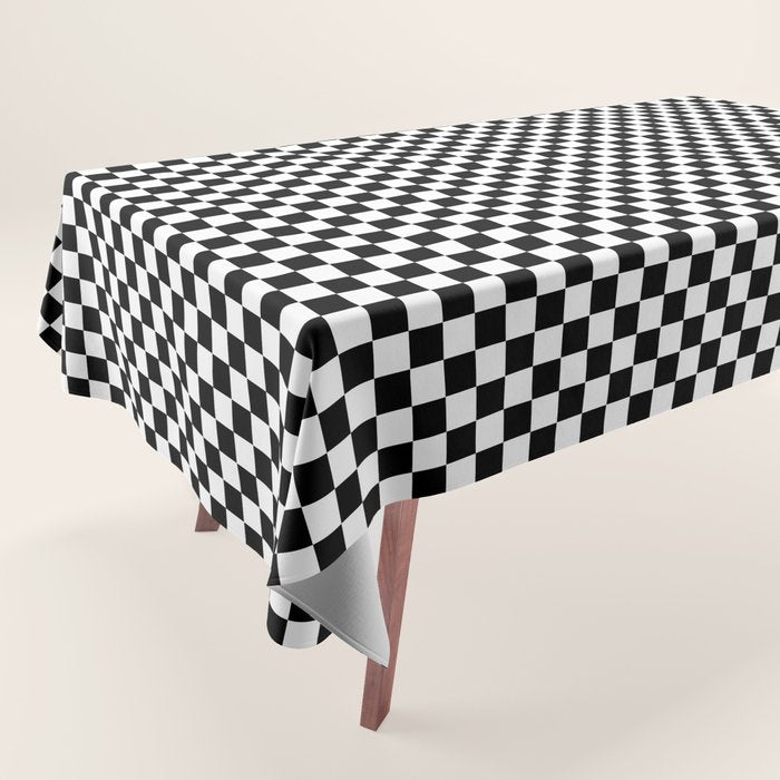 Classic Black and White Race Check Checkered Geometric Win Tablecloth Gallery Image 1
