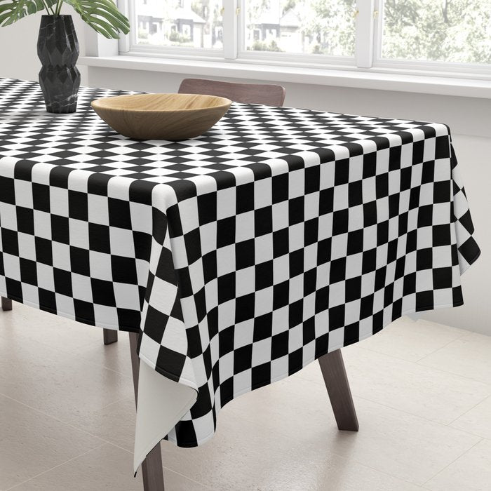 Classic Black and White Race Check Checkered Geometric Win Tablecloth Gallery Image 3