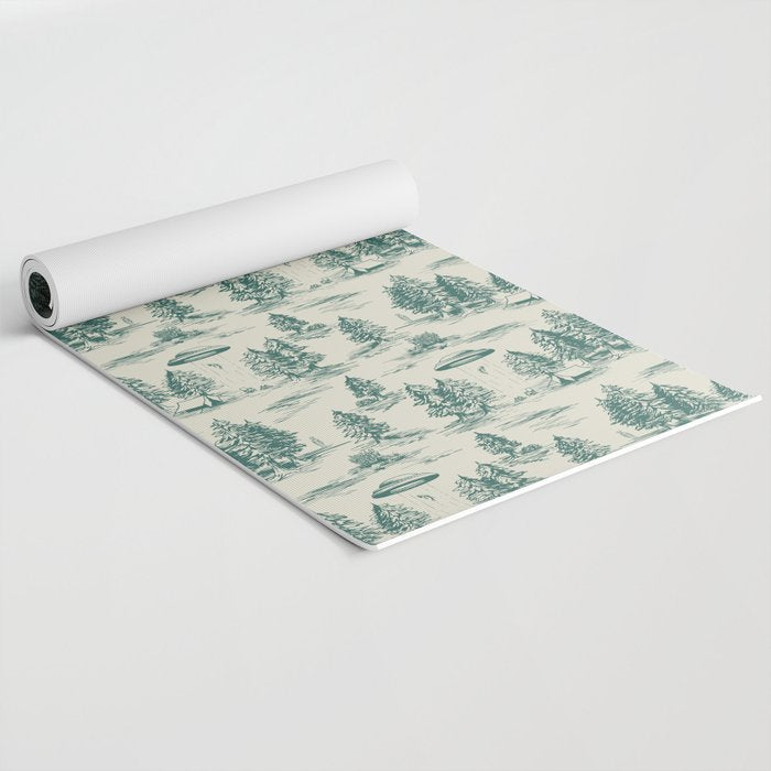 Teal Alien Abduction Toile De Jouy Pattern Yoga Mat Gallery Image 2