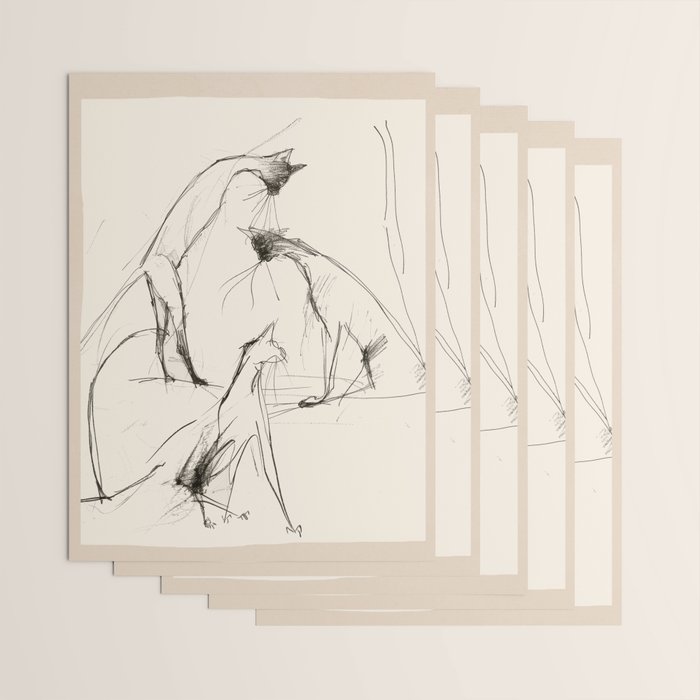 Modern Cat Sketch Wrapping Paper Gallery Image 3