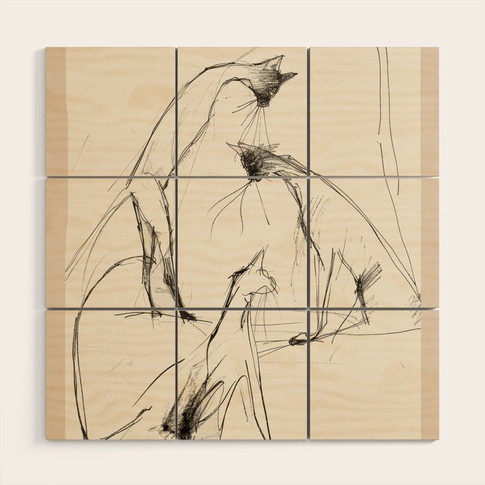 Modern Cat Sketch Wood Wall Art Gallery Image 1