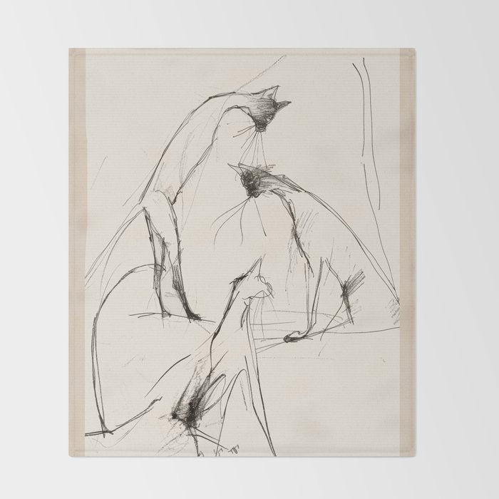 Modern Cat Sketch Throw Blanket Gallery Image 2