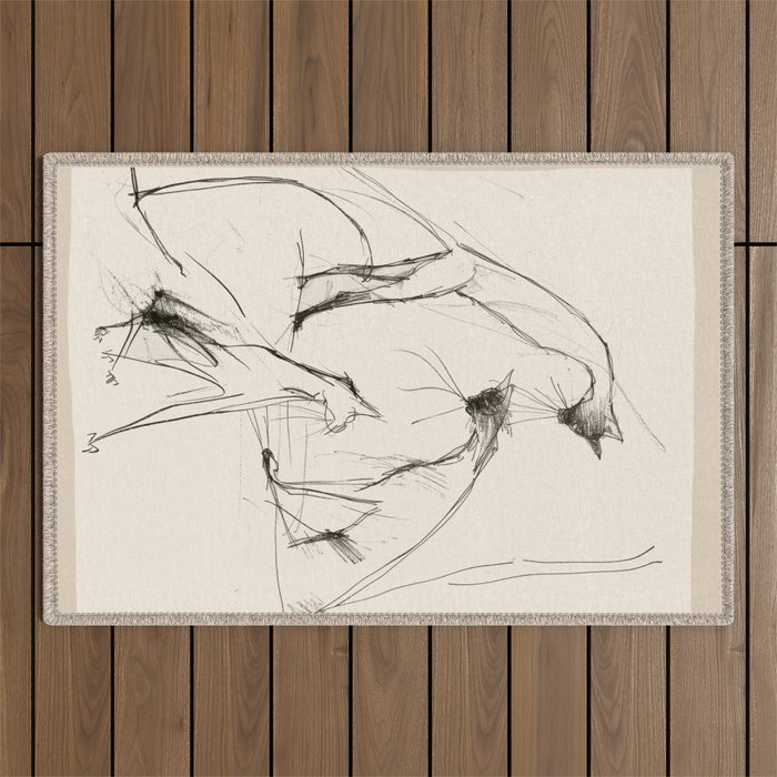 Modern Cat Sketch Outdoor Rug Gallery Image 1