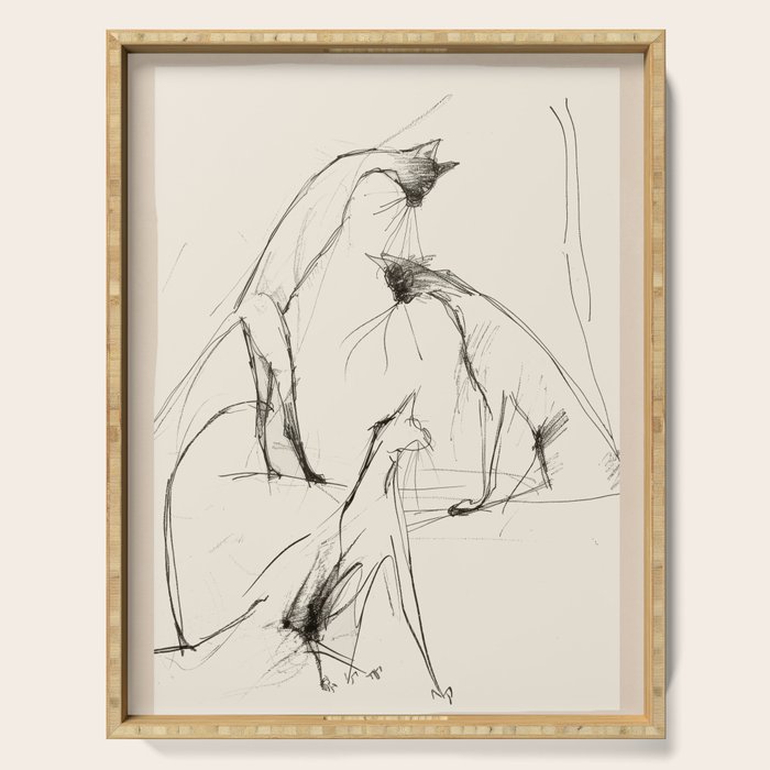 Modern Cat Sketch Serving Tray Gallery Image 1