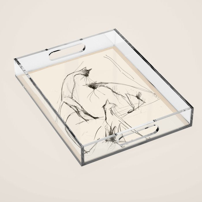 Modern Cat Sketch Acrylic Tray Gallery Image 1